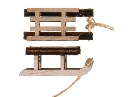 Sáňky závěsné - dřevo, přírodní, cena za balení (4 ks) (Barva Hnědá)