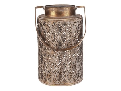 Svítilna kovová - ozdobná s rukojetí, zlatá (Barva Zlatá)